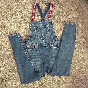 True Religion Denim Overalls with Red Straps